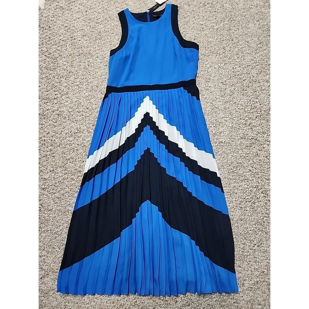 New Banana Republic Color block chevron‎ Pleated midi dress 4 Royal Blue